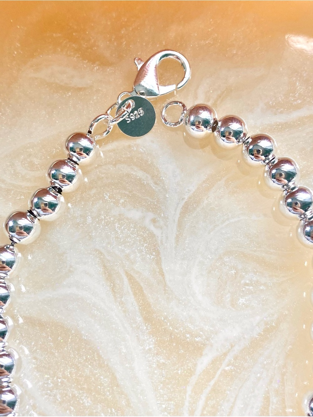 Silver 6mm Beaded Bracelet - Polished Silver - Picture 3 of 4